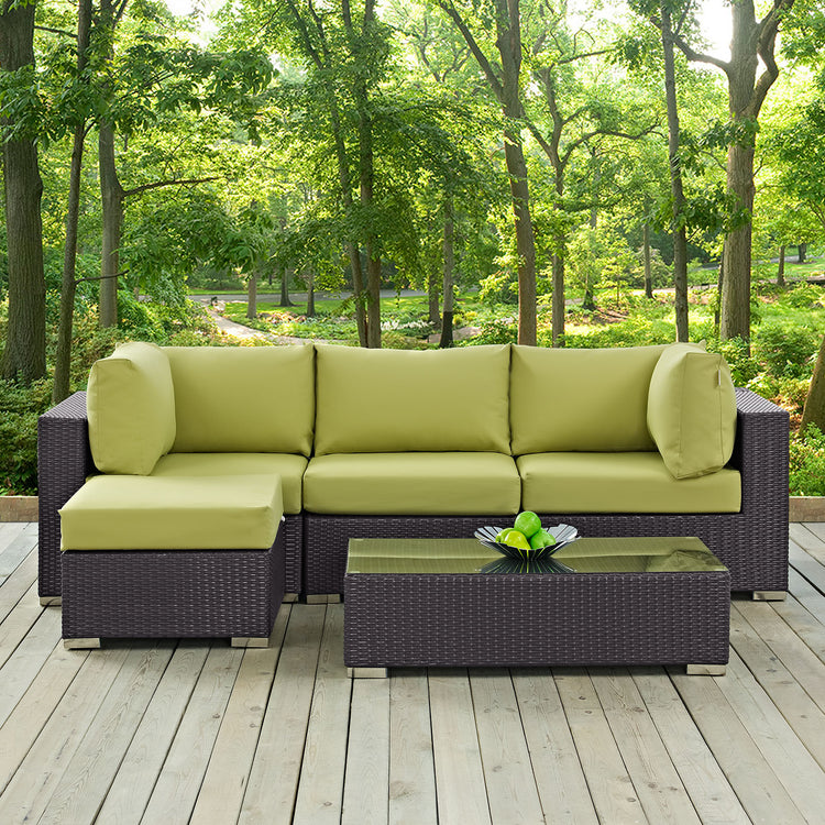 Convene 5 Piece Outdoor Patio Sectional Set - Espresso Peridot