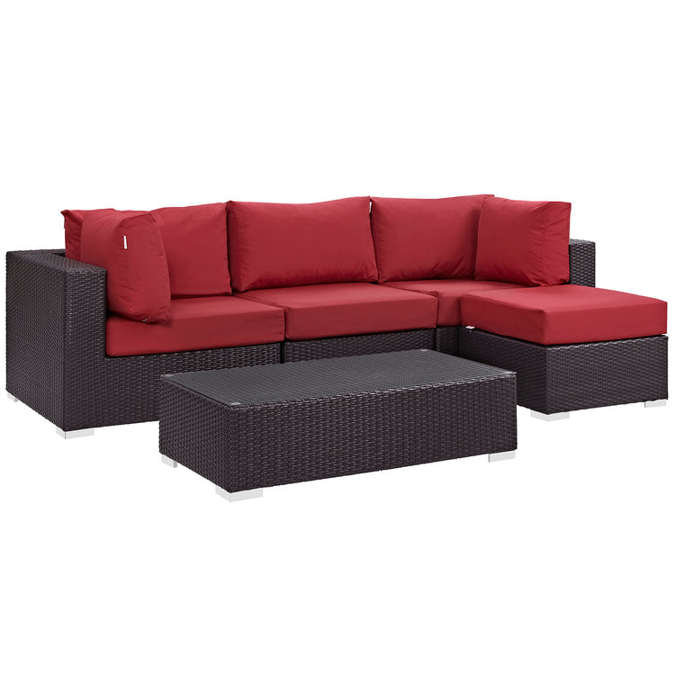 Convene 5 Piece Outdoor Patio Sectional Set - Espresso Red