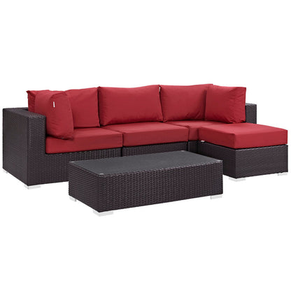 Convene 5 Piece Outdoor Patio Sectional Set - Espresso Red