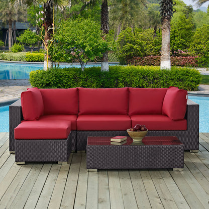 Convene 5 Piece Outdoor Patio Sectional Set - Espresso Red