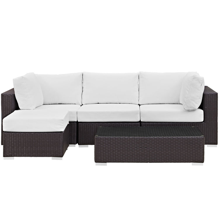 Convene 5 Piece Outdoor Patio Sectional Set - Espresso White