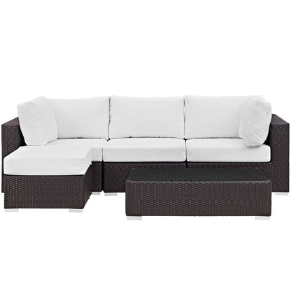 Convene 5 Piece Outdoor Patio Sectional Set - Espresso White