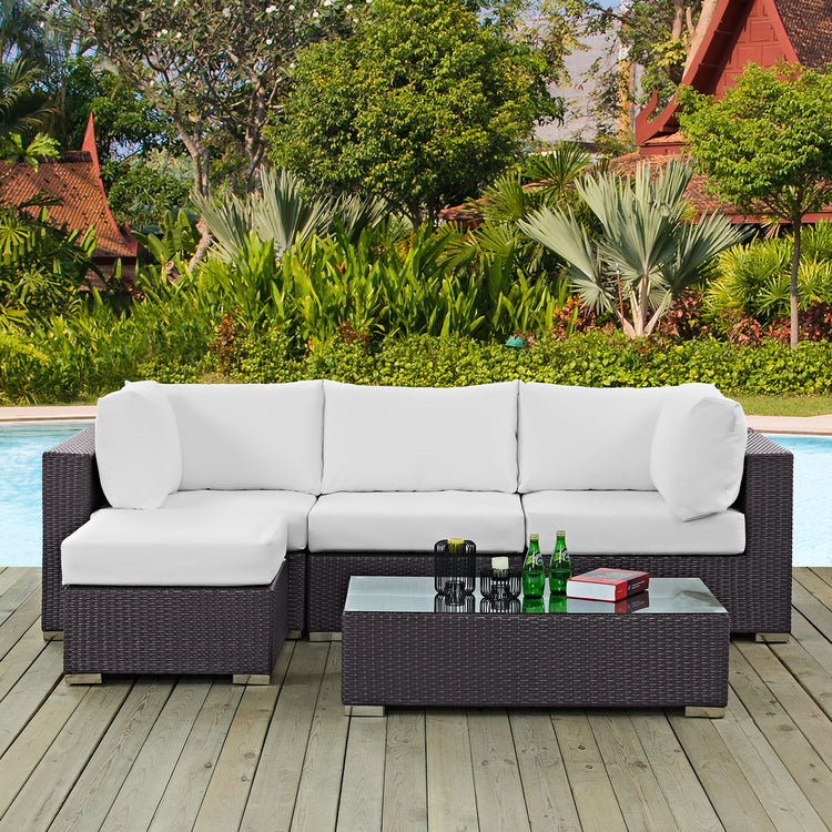 Convene 5 Piece Outdoor Patio Sectional Set - Espresso White