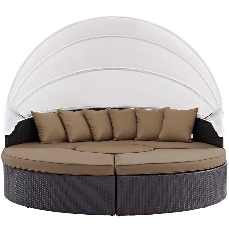 Convene Outdoor Patio Wicker Rattan Canopy Sectional Daybed - Espresso Mocha