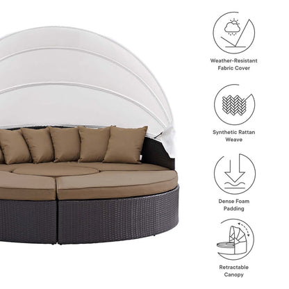 Convene Outdoor Patio Wicker Rattan Canopy Sectional Daybed - Espresso Mocha