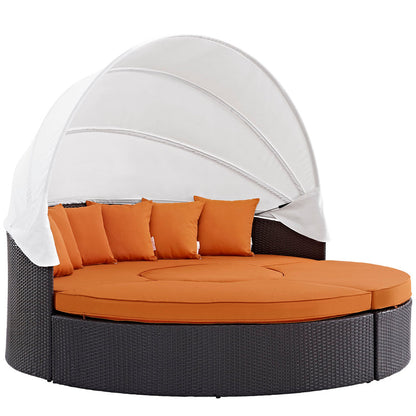 Convene Outdoor Patio Wicker Rattan Canopy Sectional Daybed - Espresso Orange