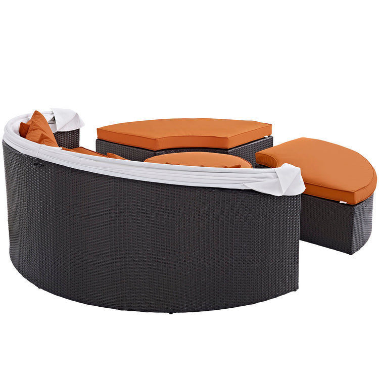 Convene Outdoor Patio Wicker Rattan Canopy Sectional Daybed - Espresso Orange