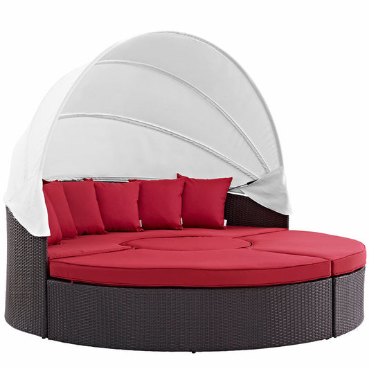 Convene Outdoor Patio Wicker Rattan Canopy Sectional Daybed - Espresso Red