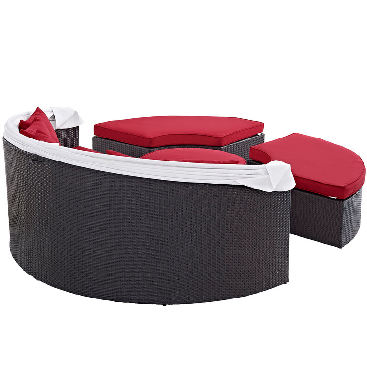 Convene Outdoor Patio Wicker Rattan Canopy Sectional Daybed - Espresso Red