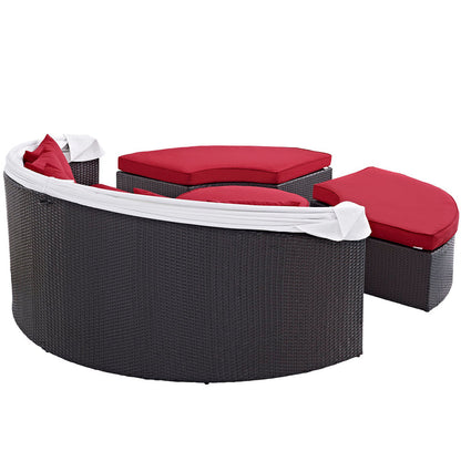 Convene Outdoor Patio Wicker Rattan Canopy Sectional Daybed - Espresso Red