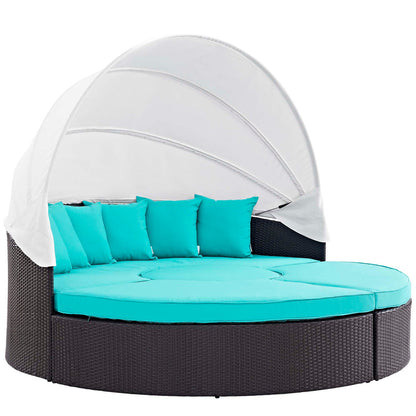 Convene Outdoor Patio Wicker Rattan Canopy Sectional Daybed - Espresso Turquoise