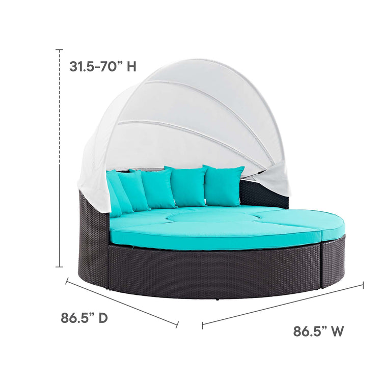 Convene Outdoor Patio Wicker Rattan Canopy Sectional Daybed - Espresso Turquoise
