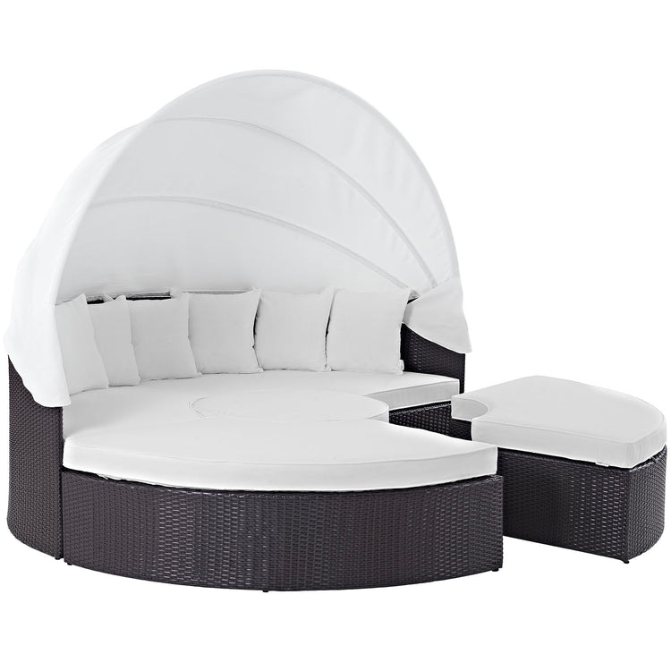 Convene Outdoor Patio Wicker Rattan Canopy Sectional Daybed - Espresso White