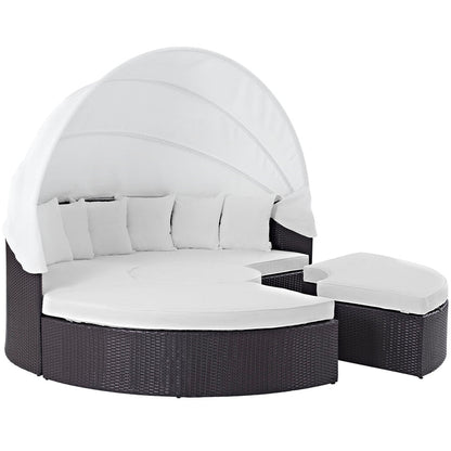 Convene Outdoor Patio Wicker Rattan Canopy Sectional Daybed - Espresso White
