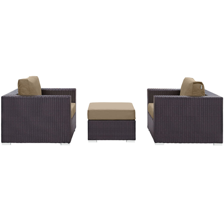 Convene 3 Piece Outdoor Patio Sofa Set - Espresso Mocha