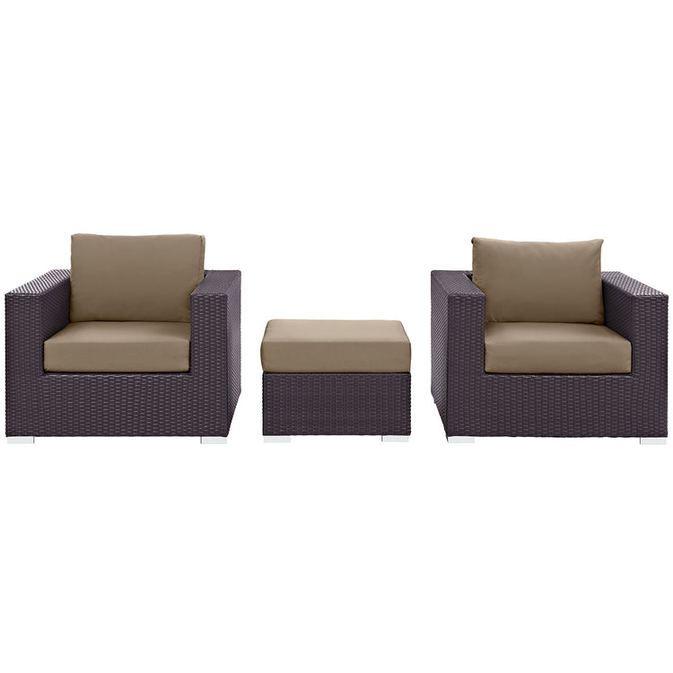 Convene 3 Piece Outdoor Patio Sofa Set - Espresso Mocha