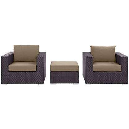 Convene 3 Piece Outdoor Patio Sofa Set - Espresso Mocha