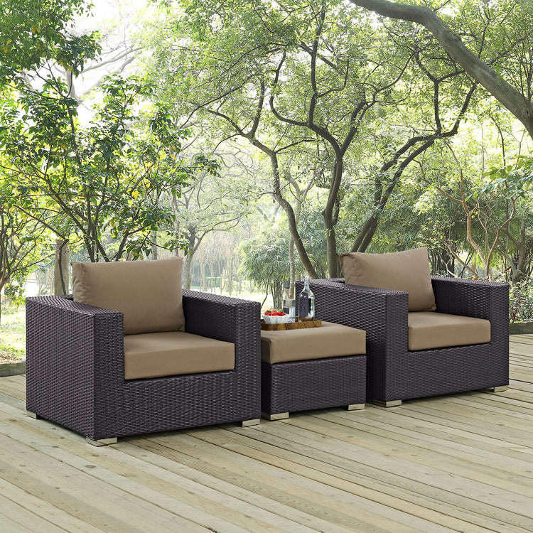 Convene 3 Piece Outdoor Patio Sofa Set - Espresso Mocha