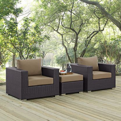 Convene 3 Piece Outdoor Patio Sofa Set - Espresso Mocha