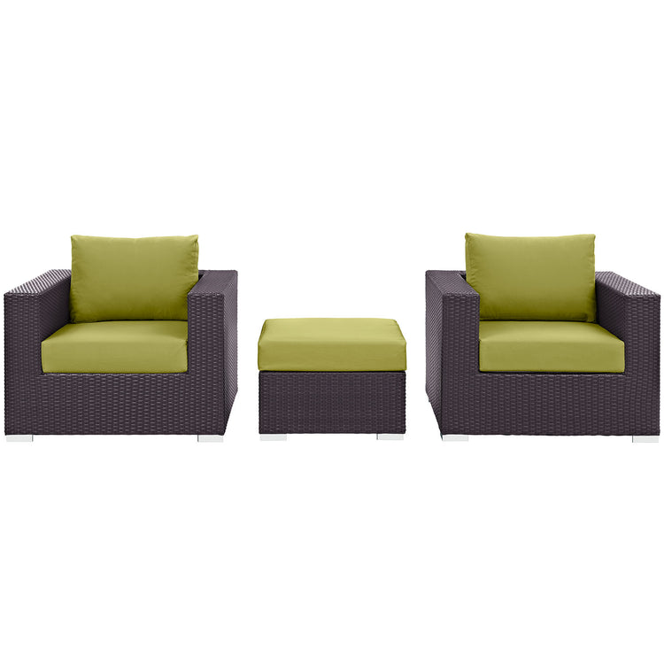 Convene 3 Piece Outdoor Patio Sofa Set - Espresso Peridot