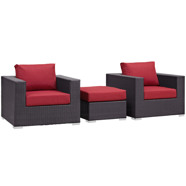 Convene 3 Piece Outdoor Patio Sofa Set - Espresso Red