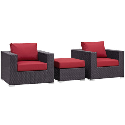 Convene 3 Piece Outdoor Patio Sofa Set - Espresso Red