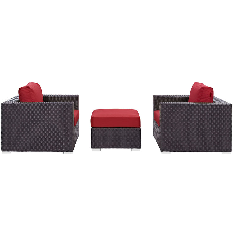 Convene 3 Piece Outdoor Patio Sofa Set - Espresso Red