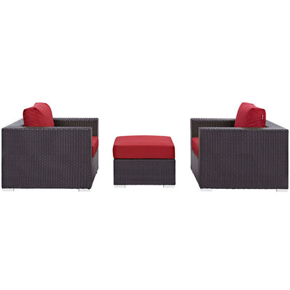 Convene 3 Piece Outdoor Patio Sofa Set - Espresso Red