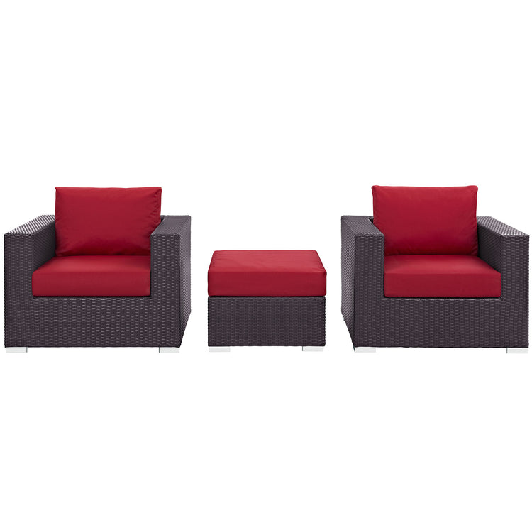 Convene 3 Piece Outdoor Patio Sofa Set - Espresso Red