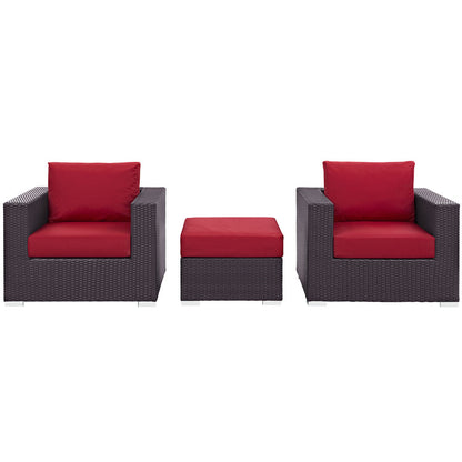Convene 3 Piece Outdoor Patio Sofa Set - Espresso Red