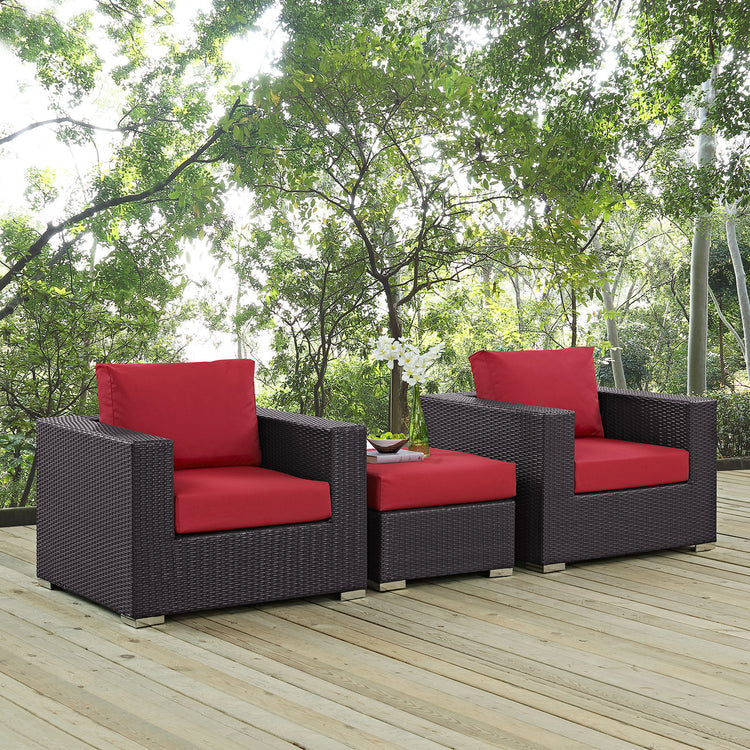 Convene 3 Piece Outdoor Patio Sofa Set - Espresso Red