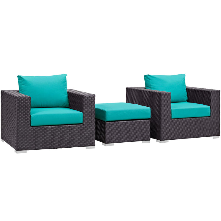 Convene 3 Piece Outdoor Patio Sofa Set - Espresso Turquoise