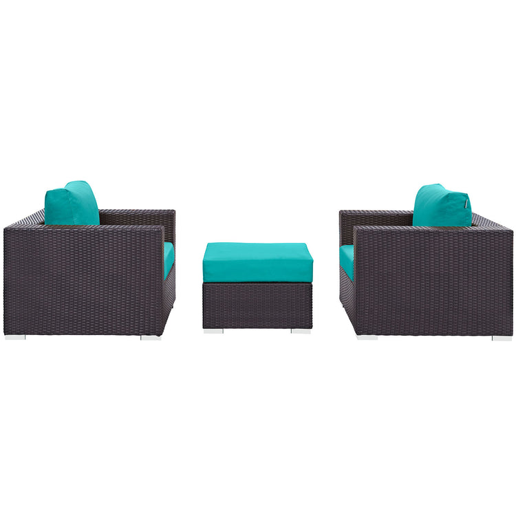 Convene 3 Piece Outdoor Patio Sofa Set - Espresso Turquoise