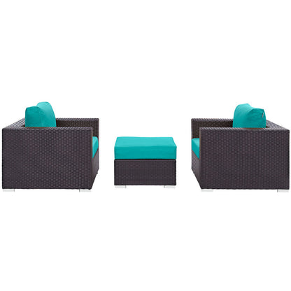 Convene 3 Piece Outdoor Patio Sofa Set - Espresso Turquoise