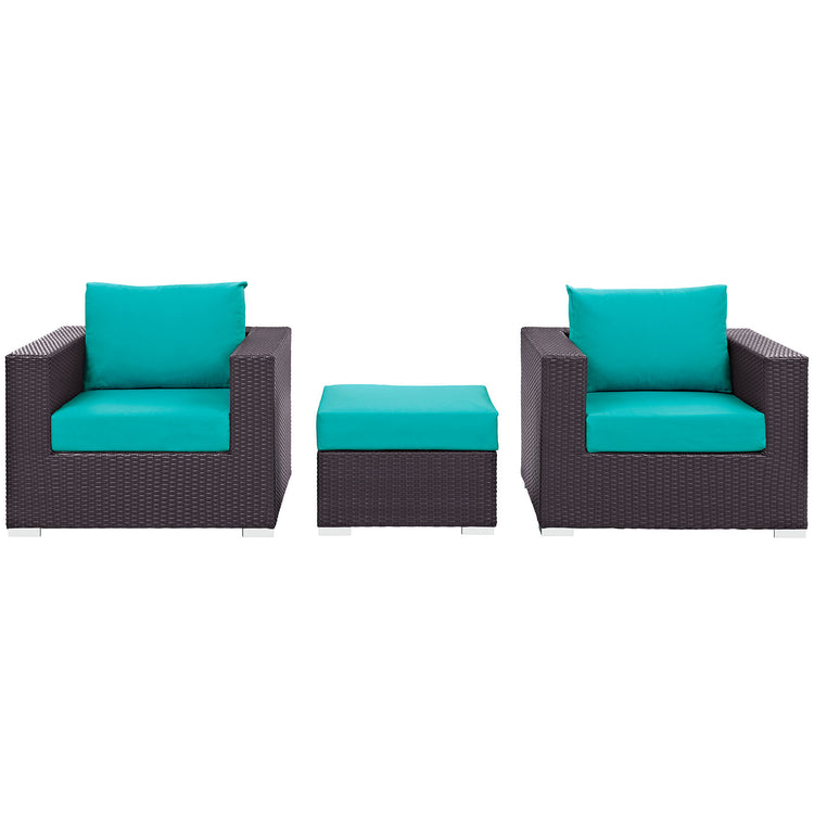 Convene 3 Piece Outdoor Patio Sofa Set - Espresso Turquoise
