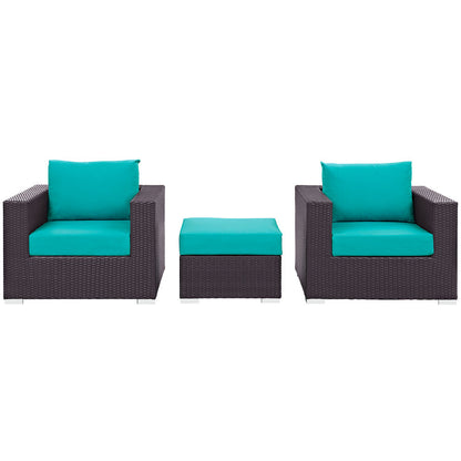 Convene 3 Piece Outdoor Patio Sofa Set - Espresso Turquoise