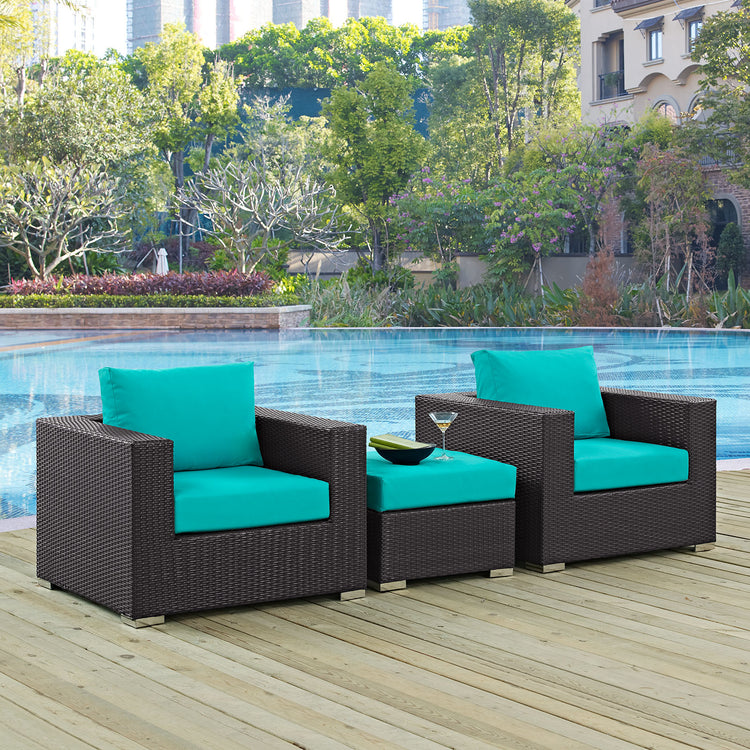 Convene 3 Piece Outdoor Patio Sofa Set - Espresso Turquoise