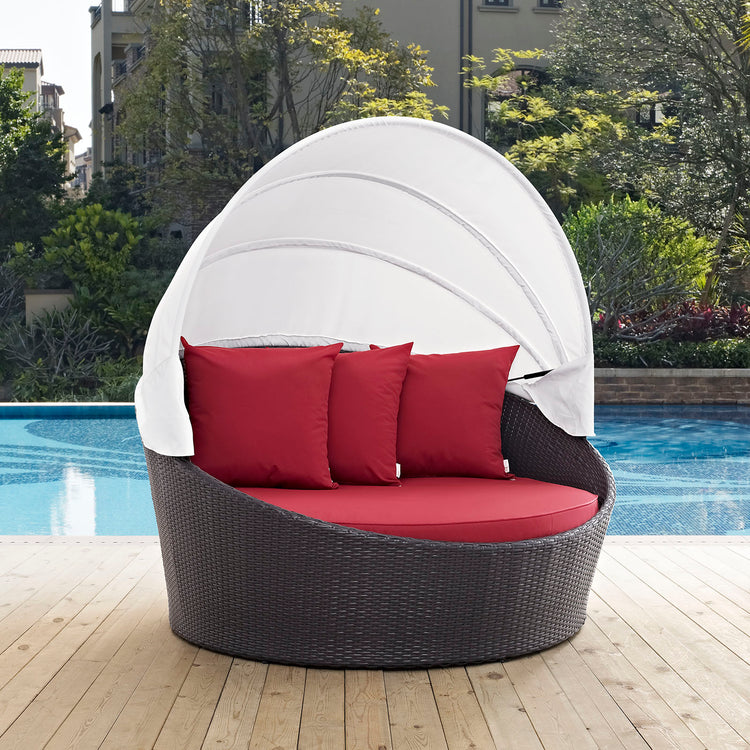 Convene Canopy Outdoor Patio Daybed - Espresso Red