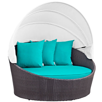 Convene Canopy Outdoor Patio Daybed - Espresso Turquoise