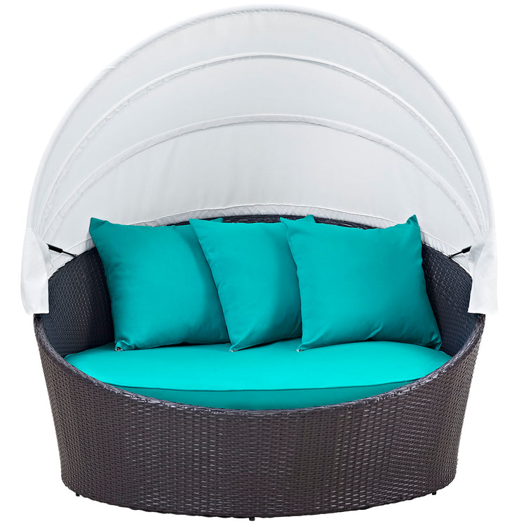 Convene Canopy Outdoor Patio Daybed - Espresso Turquoise