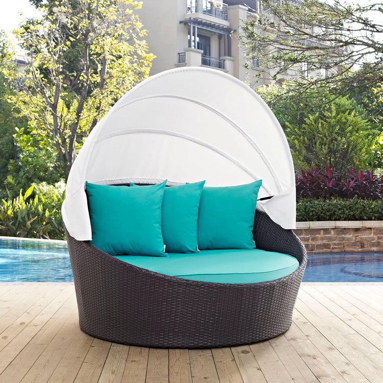 Convene Canopy Outdoor Patio Daybed - Espresso Turquoise