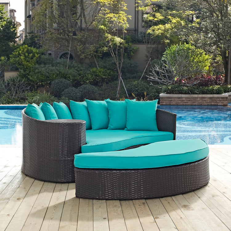 Convene Outdoor Patio Daybed - Espresso Turquoise