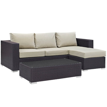 Convene 3 Piece Outdoor Patio Sofa Set - Espresso Beige