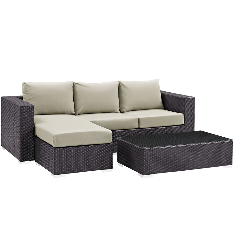 Convene 3 Piece Outdoor Patio Sofa Set - Espresso Beige