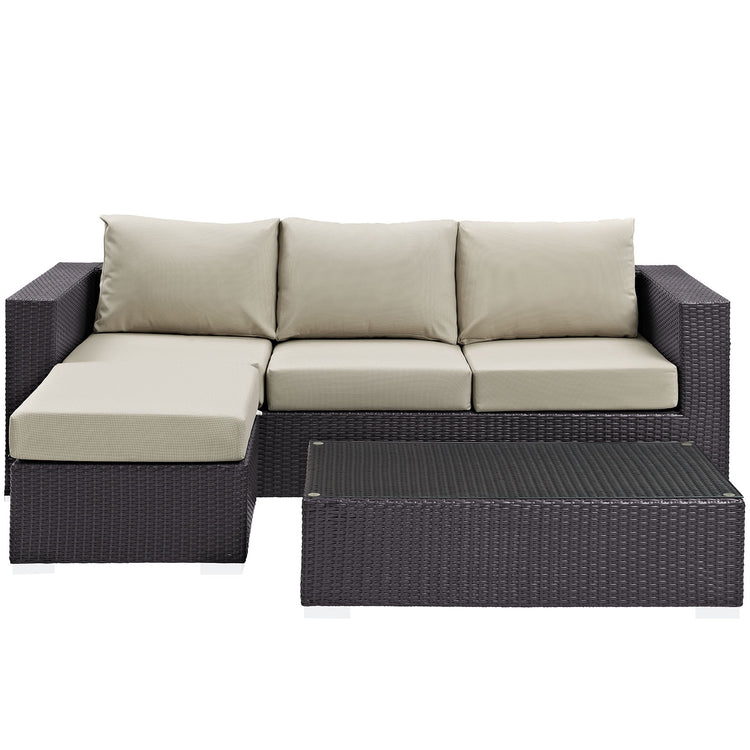 Convene 3 Piece Outdoor Patio Sofa Set - Espresso Beige