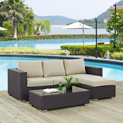 Convene 3 Piece Outdoor Patio Sofa Set - Espresso Beige