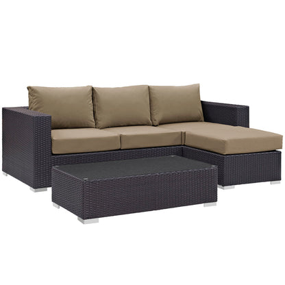 Convene 3 Piece Outdoor Patio Sofa Set - Espresso Mocha