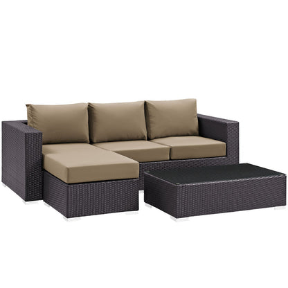 Convene 3 Piece Outdoor Patio Sofa Set - Espresso Mocha