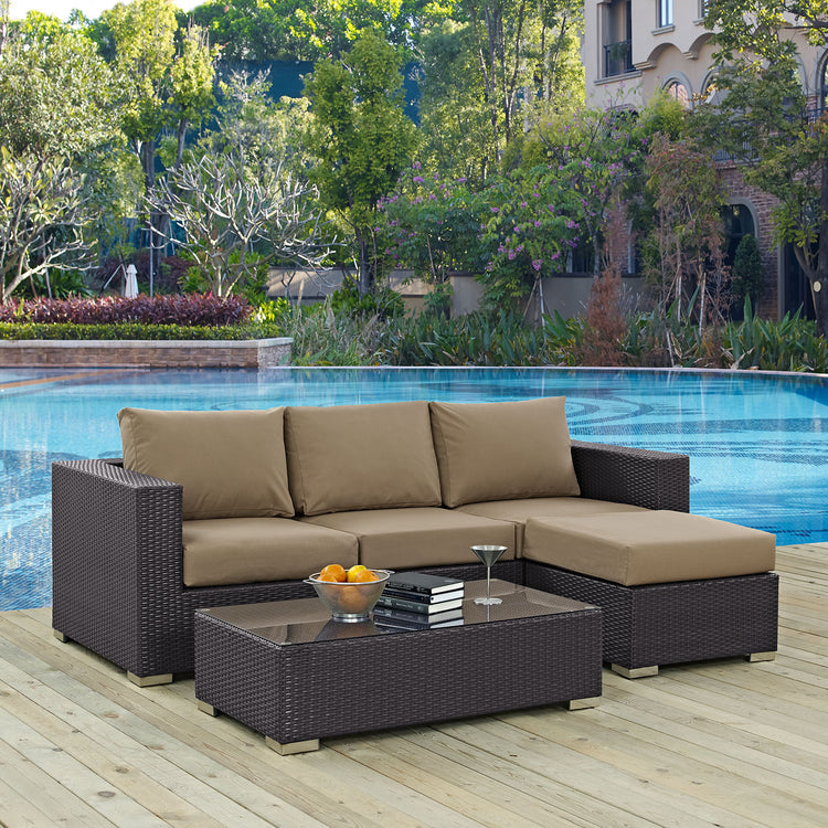 Convene 3 Piece Outdoor Patio Sofa Set - Espresso Mocha