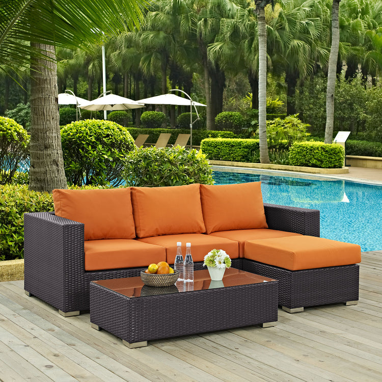 Convene 3 Piece Outdoor Patio Sofa Set - Espresso Orange